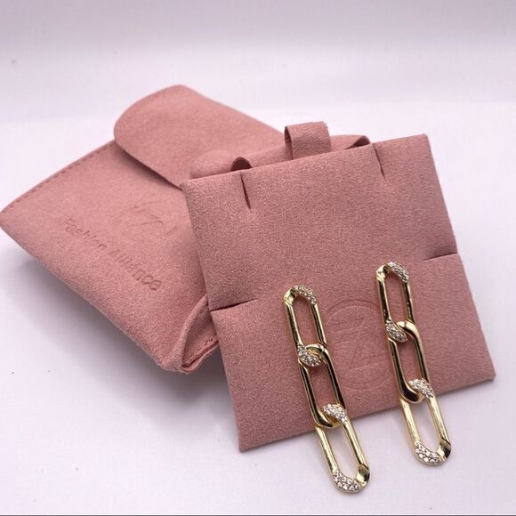 Brand New Gold Chain Link, Pave Detail Stud Dangle Earrings - Picture 6 of 8